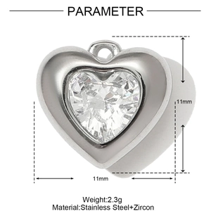 Detailed technical specifications of heart zircon pendant with stainless steel frame
