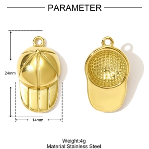 Especificaciones de tamaño del colgante de gorra de béisbol dorada de acero inoxidable 24 mm