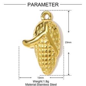 Colgante de maíz de acero inoxidable dorado pulido con textura de rejilla y dimensiones