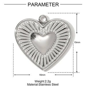 Polished stainless steel double heart pendant with dimensions 16mm by 15mm