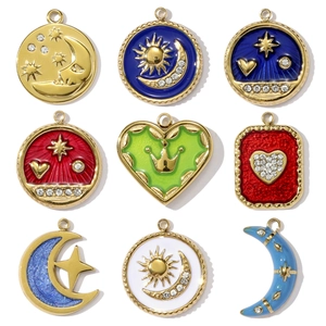 Colgante Vintage de Acero Inoxidable Esmalte Diamantes de Imitación para Mujer Sol Luna Estrella Corazón Corona DIY Collar Joyería
