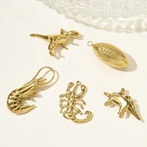 Golden 3D dinosaur scorpion lobster and football pendants for DIY jewelry crafting