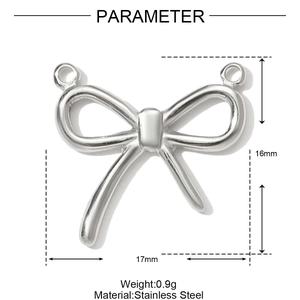 Polished stainless steel bow pendant detail with dimensions and technical specifications
