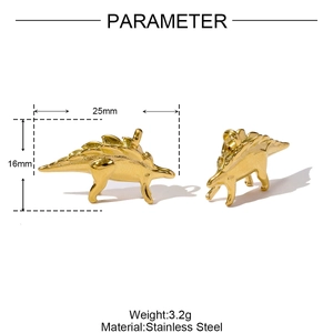 3D golden stainless steel stegosaurus dinosaur pendant with detailed dimensions and weight