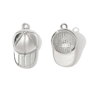 Polished silver baseball cap pendant charm showing detailed front and interior metal finish