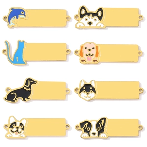 Pendenti Connettori Animali in Acciaio Inossidabile Cane Gatto Delfino Esmalte Rettangolo Per Creazione Gioielli DIY Bracciale Collana