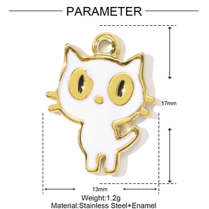 Detailed size parameters of a cute white enamel cat pendant made of stainless steel