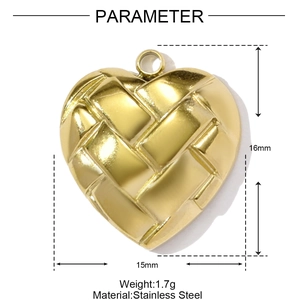 Golden stainless steel heart pendant with woven texture design for DIY necklace making