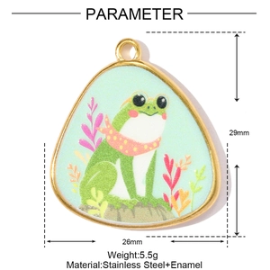 Detailed size specifications for the enamel frog triangle pendant in stainless steel