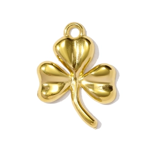 Polished gold stainless steel shamrock pendant with smooth finish and top ring detail