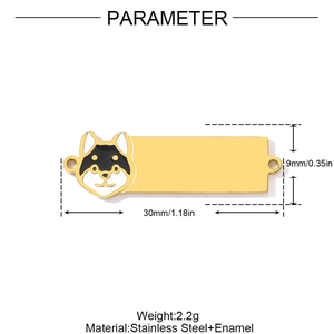 Connettore Shiba Inu in acciaio inossidabile dorato e smalto misure 30mm x 9mm