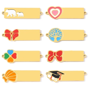 Connecteurs de Pendentifs en Émail en Acier Inoxydable DIY Breloques Ours Cœur Nœud Arbre De Vie Trèfle Coquillage pour la Bijouterie