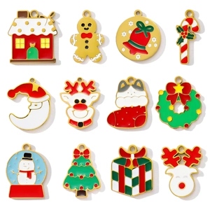 Edelstahl Weihnachten Emaille Charms Für DIY Schmuckherstellung Schneemann Rentier Weihnachtsmann Haus Socken Anhänger Geschenk Zubehör