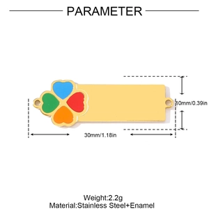 Connecteur trèfle à quatre feuilles en acier inoxydable poli avec détails en émail