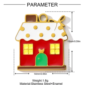 Roter Emaille-Weihnachtshaus-Anhänger aus Edelstahl mit 15 mm mal 14 mm Abmessungen