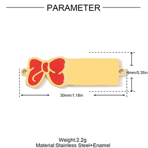Vue détaillée montrant les dimensions 30mm x 9mm du connecteur en acier et nœud émaillé rouge