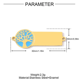 Détails du connecteur arbre de vie en émail bleu acier inoxydable 30mm x 10mm