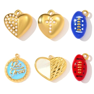 Stainless Steel DIY Jewelry Pendants Heart Football Bottle Cap Enamel Artificial Pearl Charms For Necklace Making Women Accessories