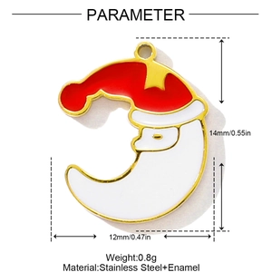 Detail eines Weihnachts-Weihnachtsmann-Mond-Anhängers mit Maßen 14mm x 12mm aus Edelstahl