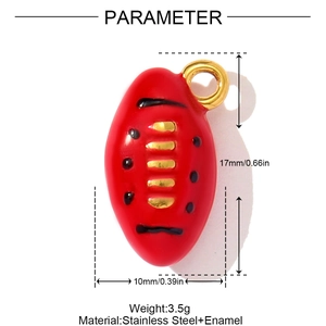 Detailed size specifications of the red rugby pendant with 17mm height and enamel finish