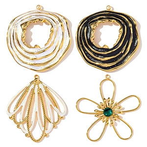 French Vintage Titanium Steel DIY Pendant For Women Large Flower Hollow Leaf Round Spiral Design Enamel Jewelry Making Accessory