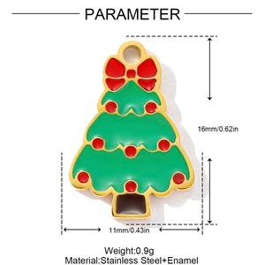 Detaillierte Parameteranzeige für einen grünen Emaille-Weihnachtsbaum-Edelstahl-Anhänger