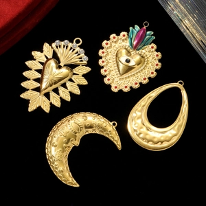 Vintage gold stainless steel charms set with heart, evil eye, crescent moon and teardrop