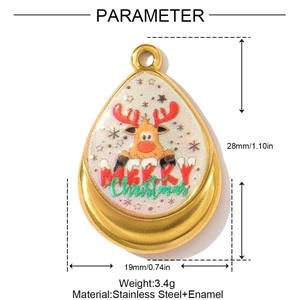 Colgante navideño de acero inoxidable dorado en forma de gota con esmalte y medidas