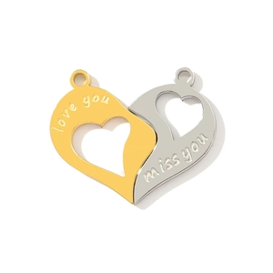 Gepolijste hartpuzzel hangers in goud en zilver met Love You en Miss You gravures
