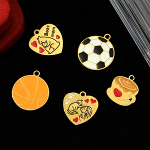 DIY gold stainless steel pendants set with basketball soccer coffee and heart designs