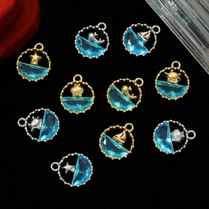 Blue ocean themed stainless steel pendants with dolphin and starfish for DIY jewelry