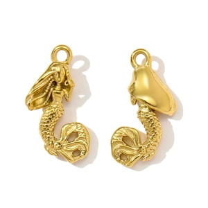 Detailed front and back views of golden mermaid-shaped stainless steel pendants