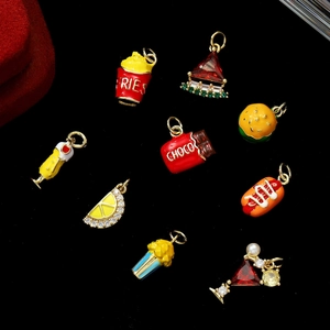 9pcs gold-plated food charms with colorful enamel and zircon for DIY jewelry making