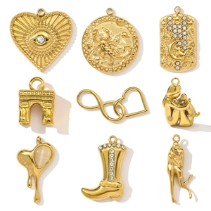 Vintage Stainless Steel Pendants For Jewelry Making Gold Plated Charms Heart Scorpio Moon Cat Boot Couple DIY Accessories