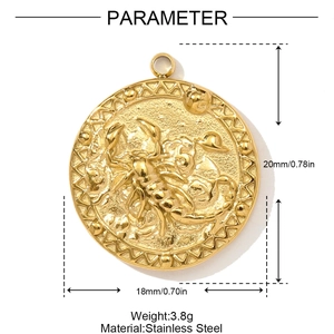 Golden 3D Scorpio zodiac pendant in stainless steel with detailed embossed scorpion design