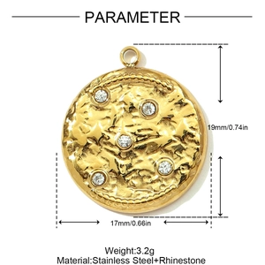 Ciondolo cuore vintage in acciaio inossidabile con strass scintillanti e trama martellata