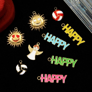 DIY stainless steel pendants featuring sun, angel, volleyball, and Happy letter charms