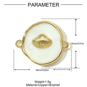 Runder Emaille-Muschelanhänger aus Kupfer und Gold für DIY-Schmuckherstellung