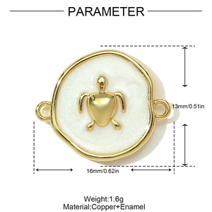 Detaillierte Parameteransicht des 16mm Gold-Schildkröten-Anschlusses mit weißer Emaille für DIY