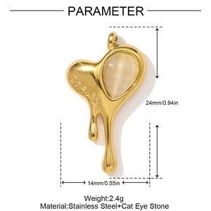 Detailed size parameters of 3D heart pendant with cat eye stone and Dream engraving