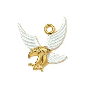 Detail of golden eagle pendant with white enamel inlay for DIY jewelry necklaces