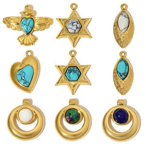 Pendentifs Vintage en Acier Inoxydable et Pierre Naturelle pour Création de Bijoux DIY Hexagramme Cœur Oiseau Or