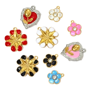 Floral heart and clover stainless steel charms in various colors for DIY jewelry making