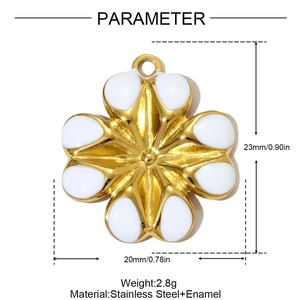 Elegance 23mm stainless steel and white enamel flower pendant for DIY jewelry making