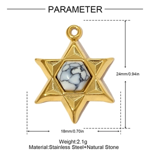 Vue détaillée du pendentif étoile d'hexagramme avec pierre naturelle et dimensions