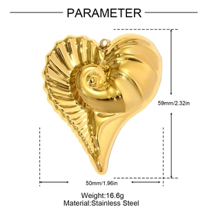 Colgante de corazón grande de acero inoxidable dorado con textura de caracola espiral