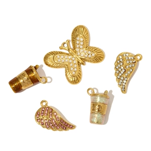 3D coffee cup and butterfly wing stainless steel charms set for DIY jewelry making
