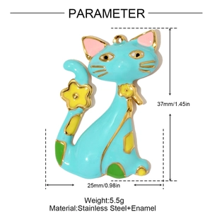 Gedetailleerde afmetingen van blauwe emaille kattenhanger van RVS 37mm x 25mm