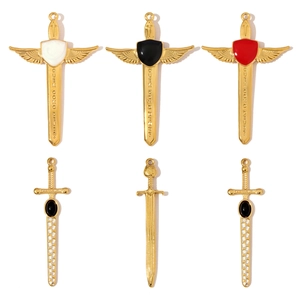 Vintage Stainless Steel Sword Cross Pendant For Jewelry Making Religious Archangel Saint Michael Winged Sword Enamel DIY Charm Necklace Accessory