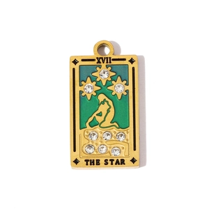 Detailansicht des Tarot-Anhängers Der Stern mit grüner Emaille und Strasssteinen